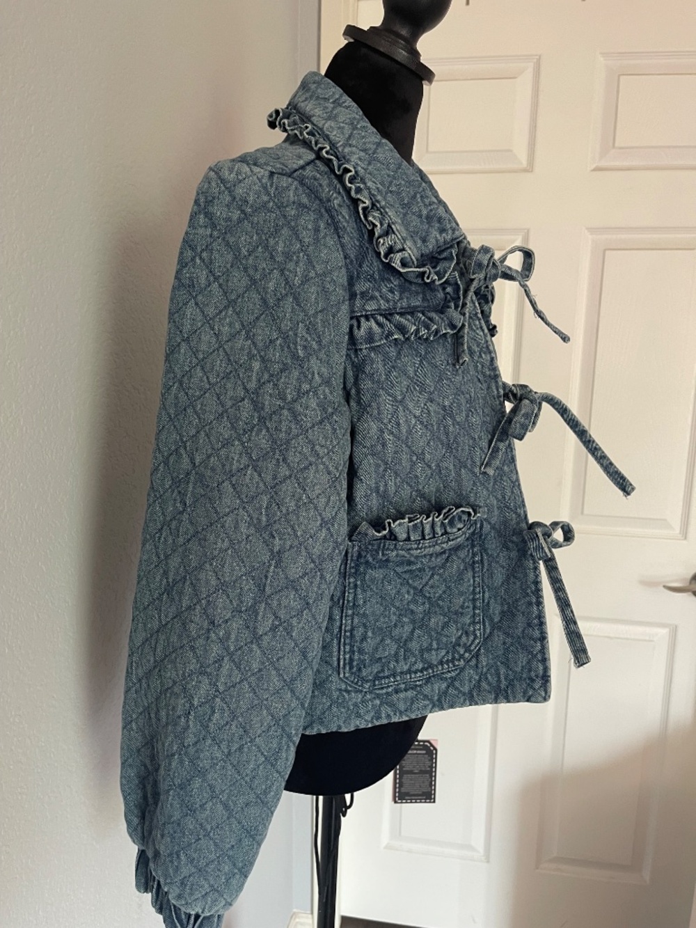 Maura Bow-Tie Denim Jacket by Avec Les Filles - Picture 2 of 7
